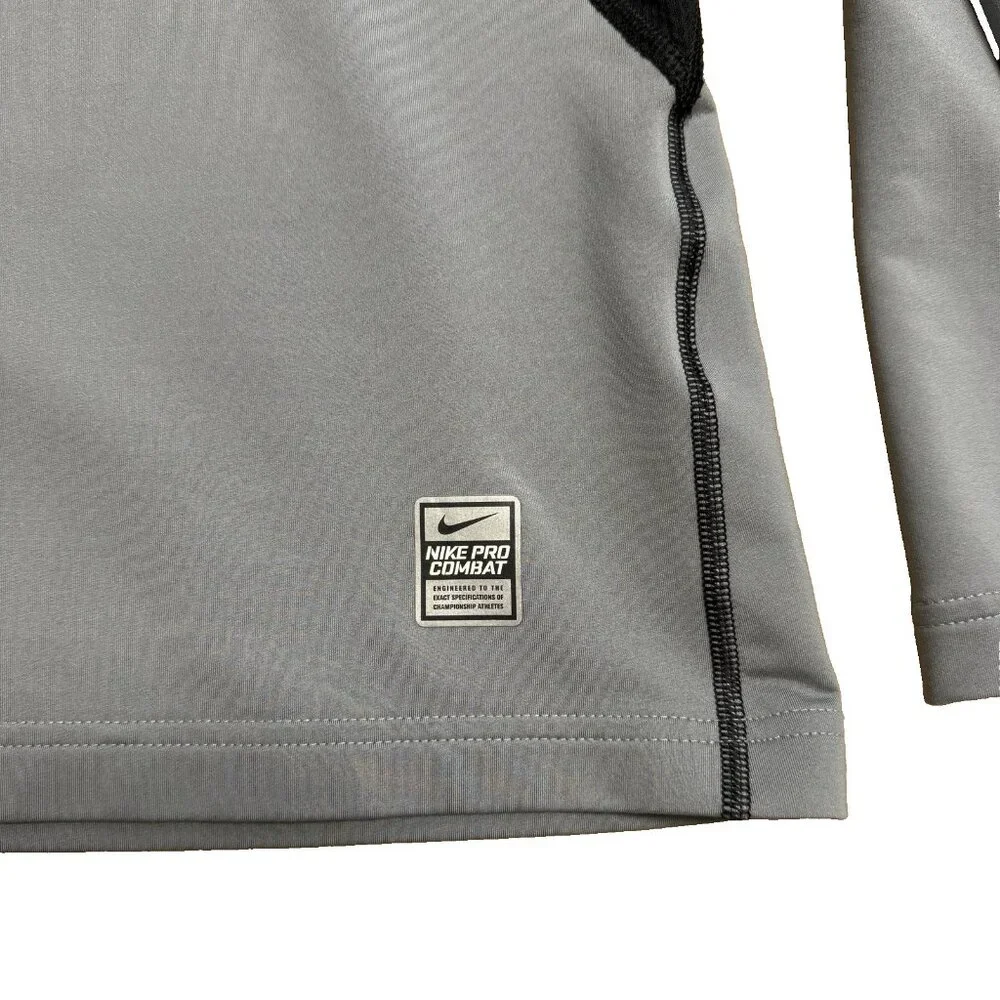 NIKE PRO COMBAT PULLOVER HYPERWARM DRI FIT MAX 1/4 ZIP MENS L GRAY BLACK FITTED